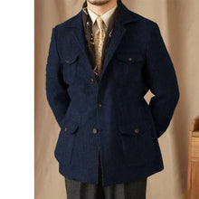 Load image into Gallery viewer, Men's Suits Vintage Herringbone Tweed Blazer British Wool Blend Double Breasted Lightweight Casual Sport Coat Formal Jacket
