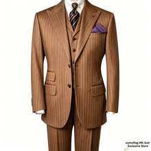 Load image into Gallery viewer, Men's Striped Suits Set 3-piece Single Breasted Jacket Pants Vest Business Vintage Blazer Suit Formal Suitable For All Seasons
