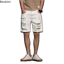 Load image into Gallery viewer, Men's Fashion Denim Shorts Summer Ripped Casual Denim Knee Length Solid Jeans Shorts White Classic Jeans Shorts Y2k Streetwear
