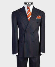 Load image into Gallery viewer, Men's Navy Blue 2 Piece  Striped Double Breasted  Suit
