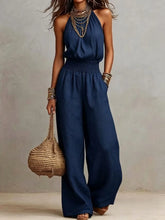 Load image into Gallery viewer, Solid Color Casual Jumpsuit Summer Simple Fashion Commuting Style Sleeveless Halterneck Mid-waist Backless Wide-leg Jumpsuit
