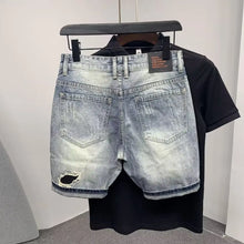 Load image into Gallery viewer, Summer Men's Casual Trendy High Street Hole Patched Denim Shorts Star Printed Knee Length Skinny Jeans Shorts Male Streetwear

