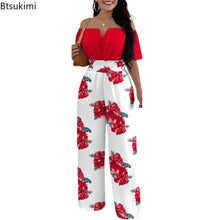 Load image into Gallery viewer, 2026 Jumpsuits for Women Summer Fashion Off Shoulder Casual Short Sleeve Wide Leg Rompers Sexy Slim Ladies Overalls Streetwear
