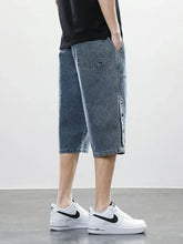 Load image into Gallery viewer, 8XL Summer Men's Jeans Denim Breeches Calf-Length Casual Shorts Washed Cotton Drawstring Straight Capris Pants Big Size
