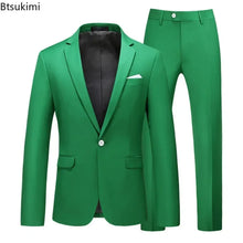 Load image into Gallery viewer, Men's Suits 2 PCS Sets Fashion Business Casual Formal Clothes Man Solid Slim Prom Party Blazer Coats+Trousers Sets Plus Size 6XL
