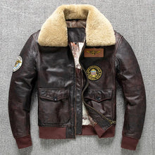 Load image into Gallery viewer, Air Force Flight Jacket Fur Collar Genuine Top Layer Cow Leather Jacket Men Brown Cowhide Men's Winter Military G1 Jacket 6XL
