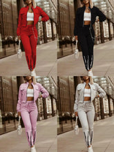 画像をギャラリービューアに読み込む, Zipper Crop Jacket Pencil Pants Two Piece Set
