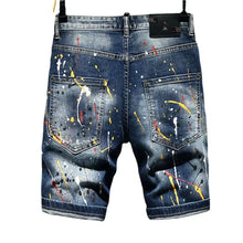 Load image into Gallery viewer, Men Summer Blue Shorts Jeans Holes Denim Shorts Paint Casual Streetwear Jeasn Shorts High Quality Men Slim Fit Stretch Jeans 38
