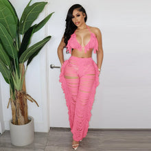 Load image into Gallery viewer, Sexy Two Piece Pant Sets Women Hollow Out Trousers Matching Sets Strapless Tassels Hole Pencil Pants Suits High Street Summer
