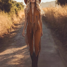 Load image into Gallery viewer, Jumpsuits For Woman 2026 New Fashionable Solid Color Retro Western Fringe Brown Suede Vest Jumpsuit Monos Mujer Jumpsuits
