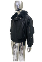 Load image into Gallery viewer, Mauroicardi Autumn Winter Short Oversized Black Warm Pu Leather Jacket Men with Faux Fur Trim Hood Loose Casual Korean Fashion
