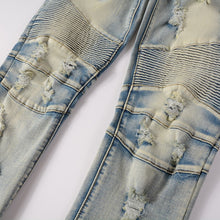 Lade das Bild in den Galerie-Viewer, Hand Frayed Beggar Style Distressed Slim Stretch American Men's Jeans
