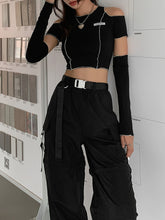 Load image into Gallery viewer, Off Shoulder Hollow Crew Neck T-shirt,
