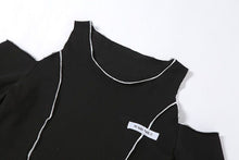Load image into Gallery viewer, Off Shoulder Hollow Crew Neck T-shirt,
