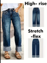 Load image into Gallery viewer, Plus Size Blue High-Waisted Straight Leg Jeans
