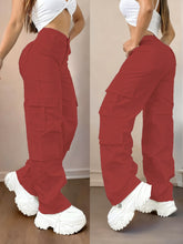 Cargar imagen en el visor de la galería, Pantalones cargo de talla grande con pernera ancha y diseño multibolsillos

