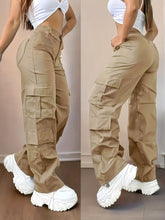 Cargar imagen en el visor de la galería, Pantalones cargo de talla grande con pernera ancha y diseño multibolsillos

