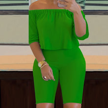 Cargar imagen en el visor de la galería, , Off Shoulder Short Sleeve Tops &amp; Slim Shorts Set
