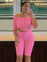 Cargar imagen en el visor de la galería, , Off Shoulder Short Sleeve Tops &amp; Slim Shorts Set
