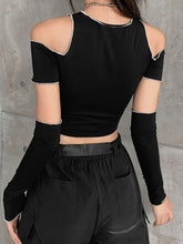 Load image into Gallery viewer, Off Shoulder Hollow Crew Neck T-shirt,
