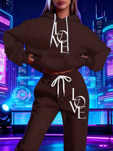 Lade das Bild in den Galerie-Viewer, Plus Size Casual Love Print Hoodie &amp; Sweatpants Two-Piece Set
