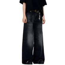 Load image into Gallery viewer, SHADOW FASHION CLOTHING men's baggy straight-leg denim jeans in a faded black wash with a casual American style fit
