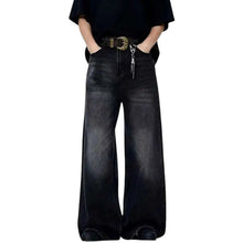 Load image into Gallery viewer, SHADOW FASHION CLOTHING men's baggy straight-leg denim jeans in a washed black finish with a casual American style.
