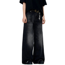 Load image into Gallery viewer, SHADOW FASHION CLOTHING men's baggy straight-leg black denim jeans with a faded wash and casual American style.
