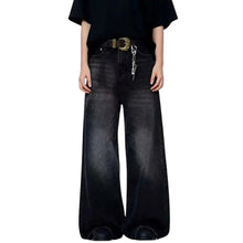 Load image into Gallery viewer, SHADOW FASHION CLOTHING men's baggy straight-leg denim jeans in a washed black finish with a casual loose fit.
