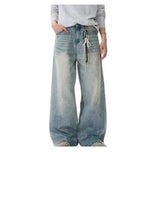 Load image into Gallery viewer, SHADOW FASHION CLOTHING IEFB men's baggy light wash denim jeans with a straight leg fit and drawstring waist detail
