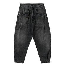 Load image into Gallery viewer, SHADOW FASHION CLOTHING men's loose-fit black denim harem pants with a mid-waist button fly in a casual streetwear style
