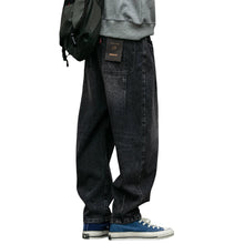 Load image into Gallery viewer, SHADOW FASHION CLOTHING men's loose-fit black denim harem pants with a casual streetwear style and button fly closure
