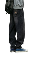 Load image into Gallery viewer, SHADOW FASHION CLOTHING men's loose-fit black denim harem pants with a casual streetwear aesthetic
