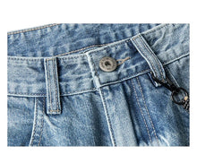 Load image into Gallery viewer, SHADOW FASHION CLOTHING blue denim jeans featuring a button fly closure and belt loops in a casual streetwear style
