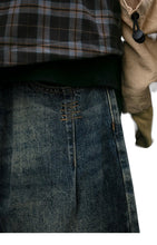 Load image into Gallery viewer, SHADOW FASHION CLOTHING men's loose denim harem jeans with distressed blue wash and decorative cross-stitch detail
