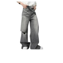 Load image into Gallery viewer, SHADOW FASHION CLOTHING IEFB loose-fit grey denim jeans with a worn-out design and wide-leg cut for men
