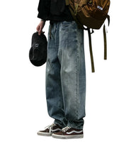 Load image into Gallery viewer, SHADOW FASHION CLOTHING men's loose-fit blue denim harem jeans with a casual streetwear style and button fly closure.

