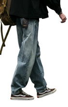 Load image into Gallery viewer, SHADOW FASHION CLOTHING men's loose-fit blue denim harem jeans with a distressed wash and casual streetwear style
