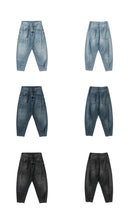 Load image into Gallery viewer, SHADOW FASHION CLOTHING men's loose denim harem pants in light blue, medium blue, and black, featuring a casual fit.
