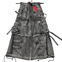 Load image into Gallery viewer, SHADOW FASHION CLOTHING vintage-style washed black denim baggy jeans with multiple pockets, straps, and metal hardware.

