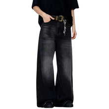 Load image into Gallery viewer, SHADOW FASHION CLOTHING men's baggy straight-leg denim jeans in a washed black finish with a casual loose fit.
