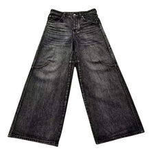 Load image into Gallery viewer, SHADOW FASHION CLOTHING men's wide-leg denim jeans in a washed black finish with a high-waisted straight-leg fit.
