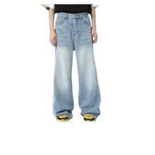 Load image into Gallery viewer, SHADOW FASHION CLOTHING men's loose light-wash denim jeans with a wide-leg fit and worn-out casual design.
