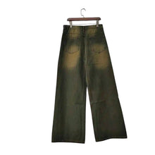 Load image into Gallery viewer, SHADOW FASHION CLOTHING men's loose wide-leg denim jeans in a faded olive-green wash with a worn-out aesthetic.
