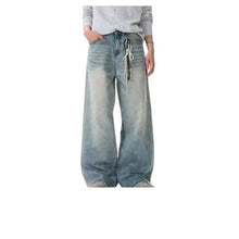 Load image into Gallery viewer, SHADOW FASHION CLOTHING IEFB loose-fit light-wash denim jeans with a wide-leg cut and casual worn-out aesthetic.
