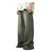 Load image into Gallery viewer, SHADOW FASHION CLOTHING men's loose-fit wide-leg denim jeans in a faded olive green wash with a casual worn-out style.
